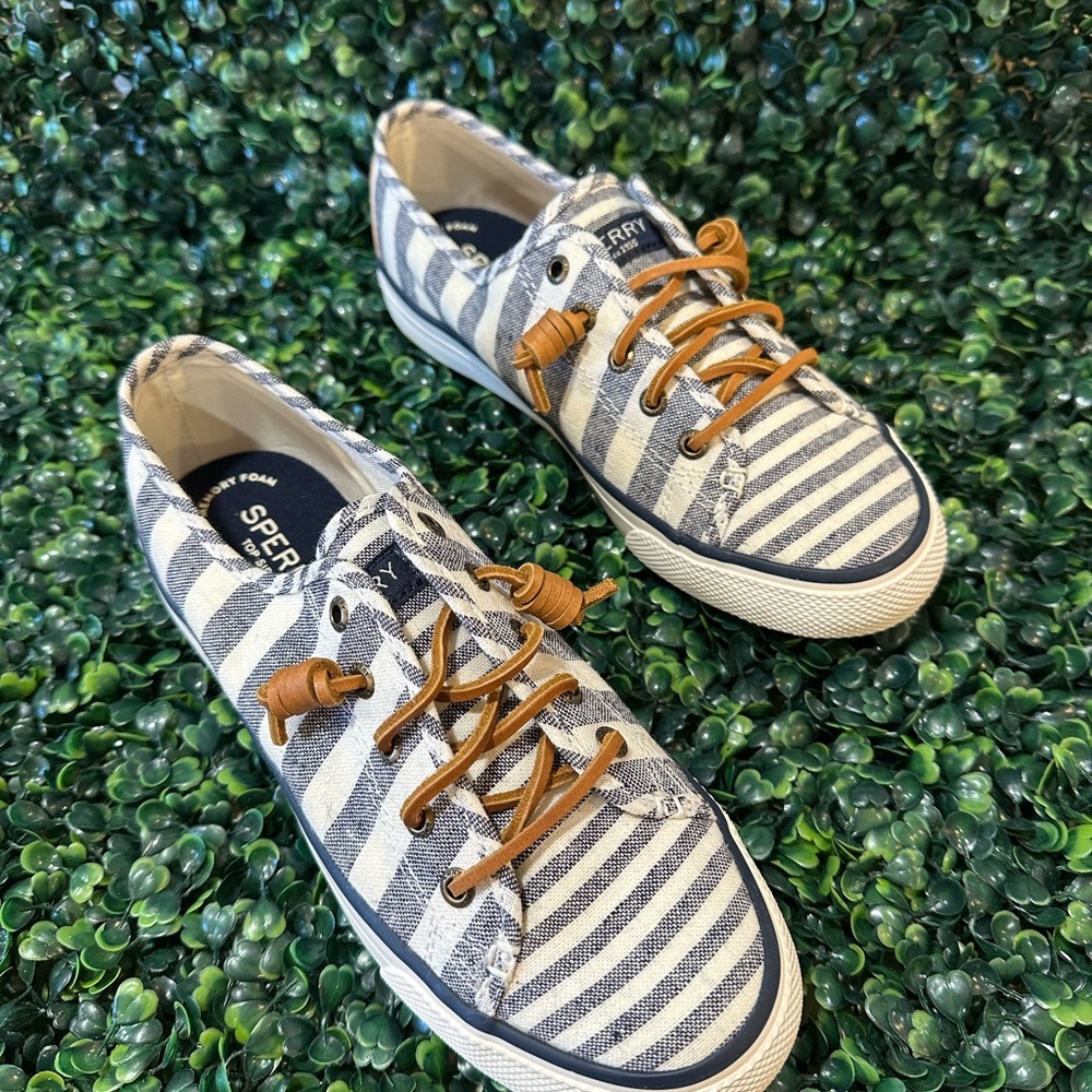 Sperry Navy and White Striped Sneakers